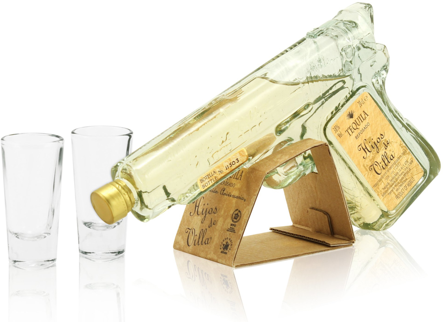 Hijos De Villa Pistol Reposado Tequila 0.2L (40% Vol.) (with 2 shot glasses)